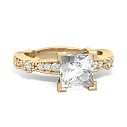 White Topaz Sparkling Tiara 6Mm Princess 14K Yellow Gold ring R26296SQ