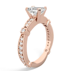 White Topaz Sparkling Tiara 7X5mm Emerald-Cut 14K Rose Gold ring R26297EM