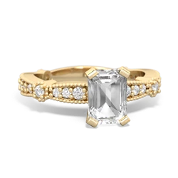 White Topaz Sparkling Tiara 7X5mm Emerald-Cut 14K Yellow Gold ring R26297EM