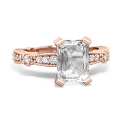 White Topaz Sparkling Tiara 8X6 Emerald-Cut 14K Rose Gold ring R26298EM