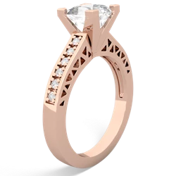 White Topaz Art Deco Engagement 6Mm Princess 14K Rose Gold ring R26356SQ