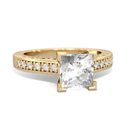 White Topaz Art Deco Engagement 6Mm Princess 14K Yellow Gold ring R26356SQ