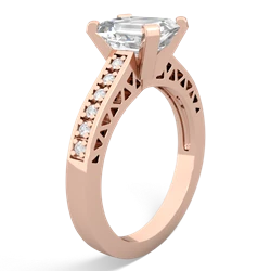 White Topaz Art Deco Engagement 8X6mm Emerald-Cut 14K Rose Gold ring R26358EM