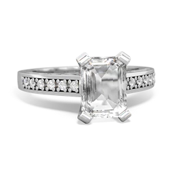 White Topaz Art Deco Engagement 8X6mm Emerald-Cut 14K White Gold ring R26358EM