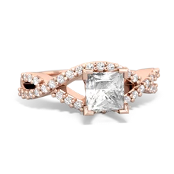 White Topaz Diamond Twist 5Mm Square Engagment  14K Rose Gold ring R26405SQ