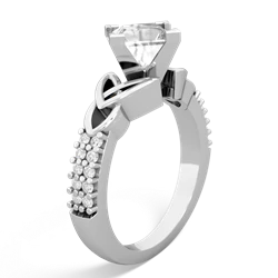 White Topaz Celtic Knot 6Mm Princess Engagement 14K White Gold ring R26446SQ