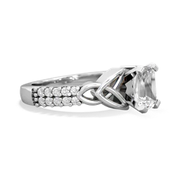 White Topaz Celtic Knot 7X5 Emerald-Cut Engagement 14K White Gold ring R26447EM