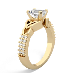White Topaz Celtic Knot 7X5 Emerald-Cut Engagement 14K Yellow Gold ring R26447EM