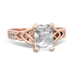 White Topaz Celtic Knot 8X6 Emerald-Cut Engagement 14K Rose Gold ring R26448EM