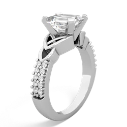 White Topaz Celtic Knot 8X6 Emerald-Cut Engagement 14K White Gold ring R26448EM