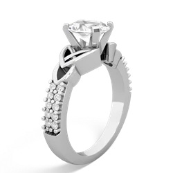 White Topaz Celtic Knot 8X6 Oval Engagement 14K White Gold ring R26448VL