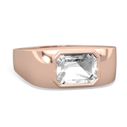White Topaz Men's Emerald-Cut Bezel 14K Rose Gold ring R0410