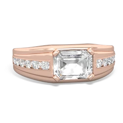 White Topaz Men's Diamond Channel 14K Rose Gold ring R0500