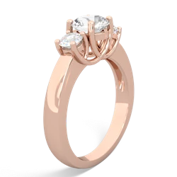 White Topaz Diamond Three Stone Round Trellis 14K Rose Gold ring R4018