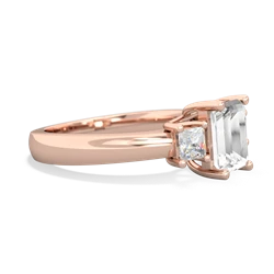 White Topaz Diamond Three Stone Emerald-Cut Trellis 14K Rose Gold ring R4021