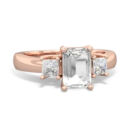 White Topaz Diamond Three Stone Emerald-Cut Trellis 14K Rose Gold ring R4021