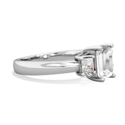White Topaz Diamond Three Stone Emerald-Cut Trellis 14K White Gold ring R4021