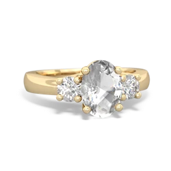 White Topaz Diamond Three Stone Oval Trellis 14K Yellow Gold ring R4024