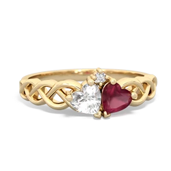 White Topaz Heart To Heart Braid 14K Yellow Gold ring R5870