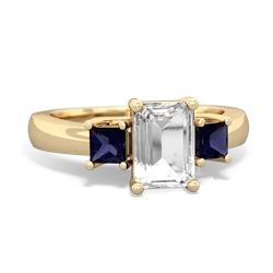 White Topaz Three Stone Emerald-Cut Trellis 14K Yellow Gold ring R4021