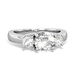 Lab Sapphire Three Stone Round Trellis 14K White Gold ring R4018