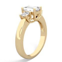 Lab Pink Sapphire Three Stone Emerald-Cut Trellis 14K Yellow Gold ring R4021