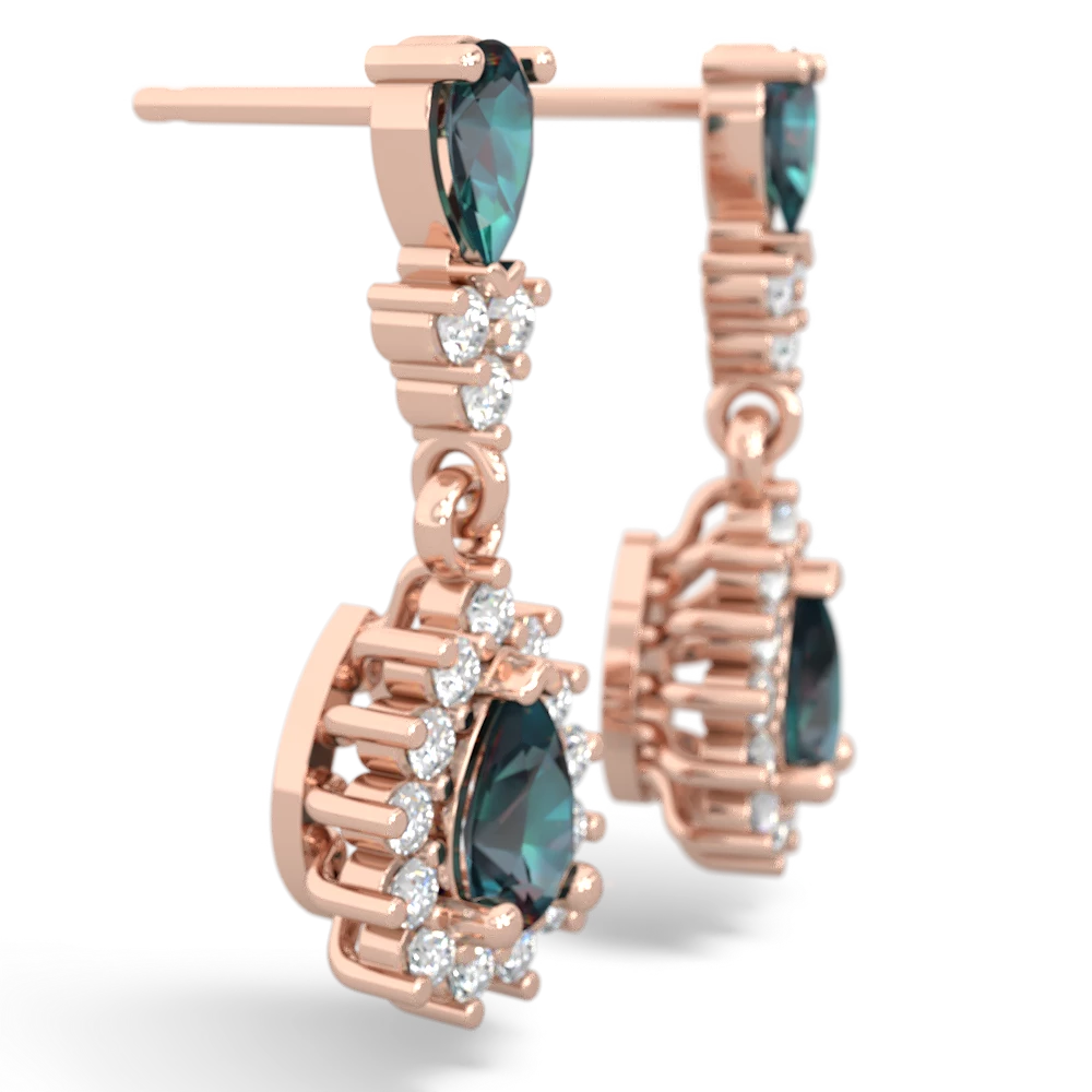 Alexandrite Halo Pear Dangle 14K Rose Gold earrings E1882