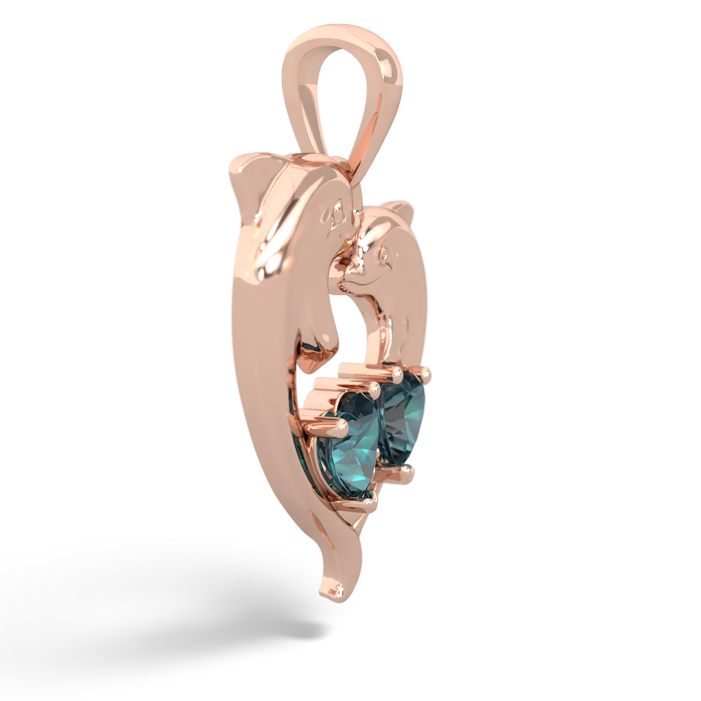 Alexandrite Dolphin Heart 14K Rose Gold pendant P5820