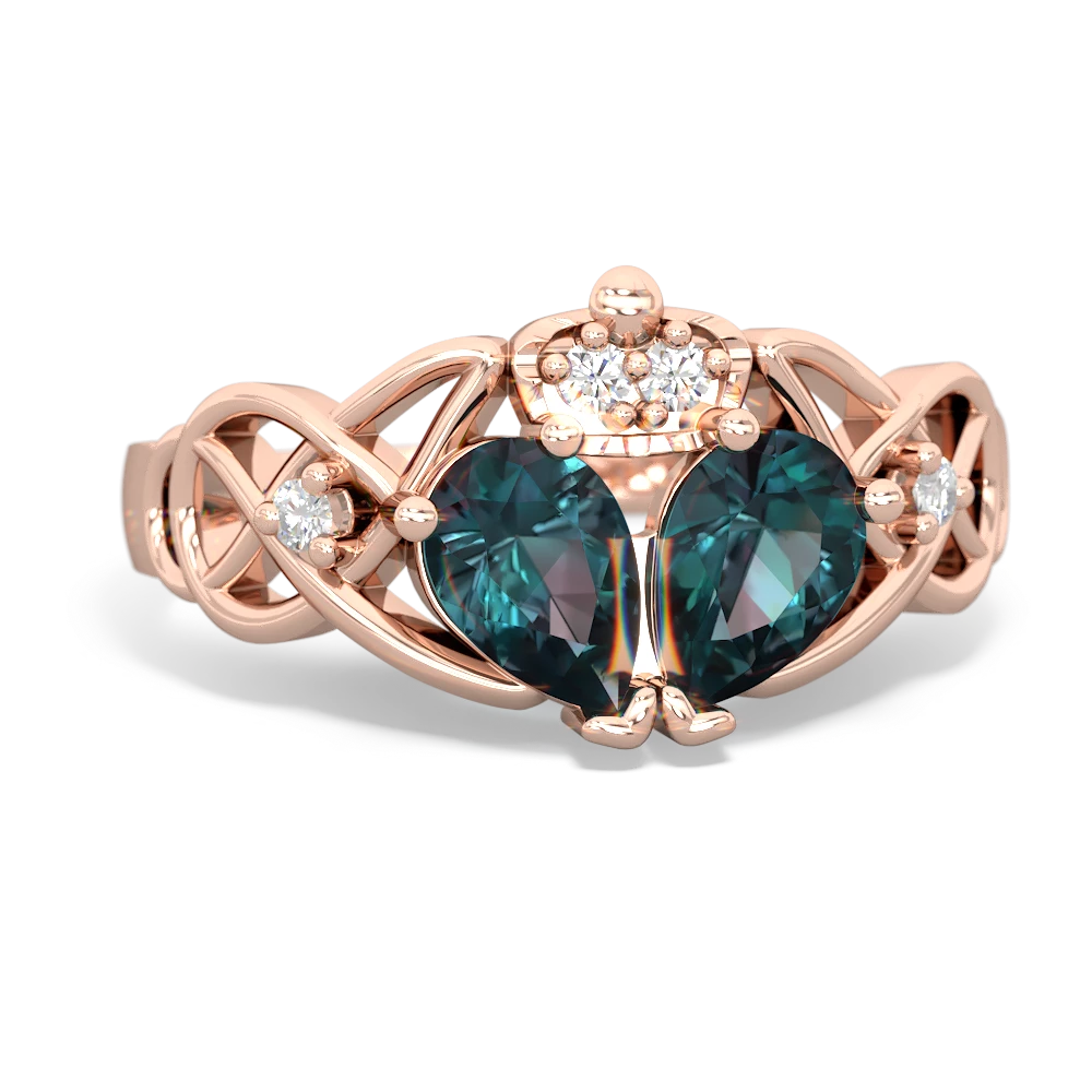 Alexandrite 'One Heart' Celtic Knot Claddagh 14K Rose Gold ring R5322