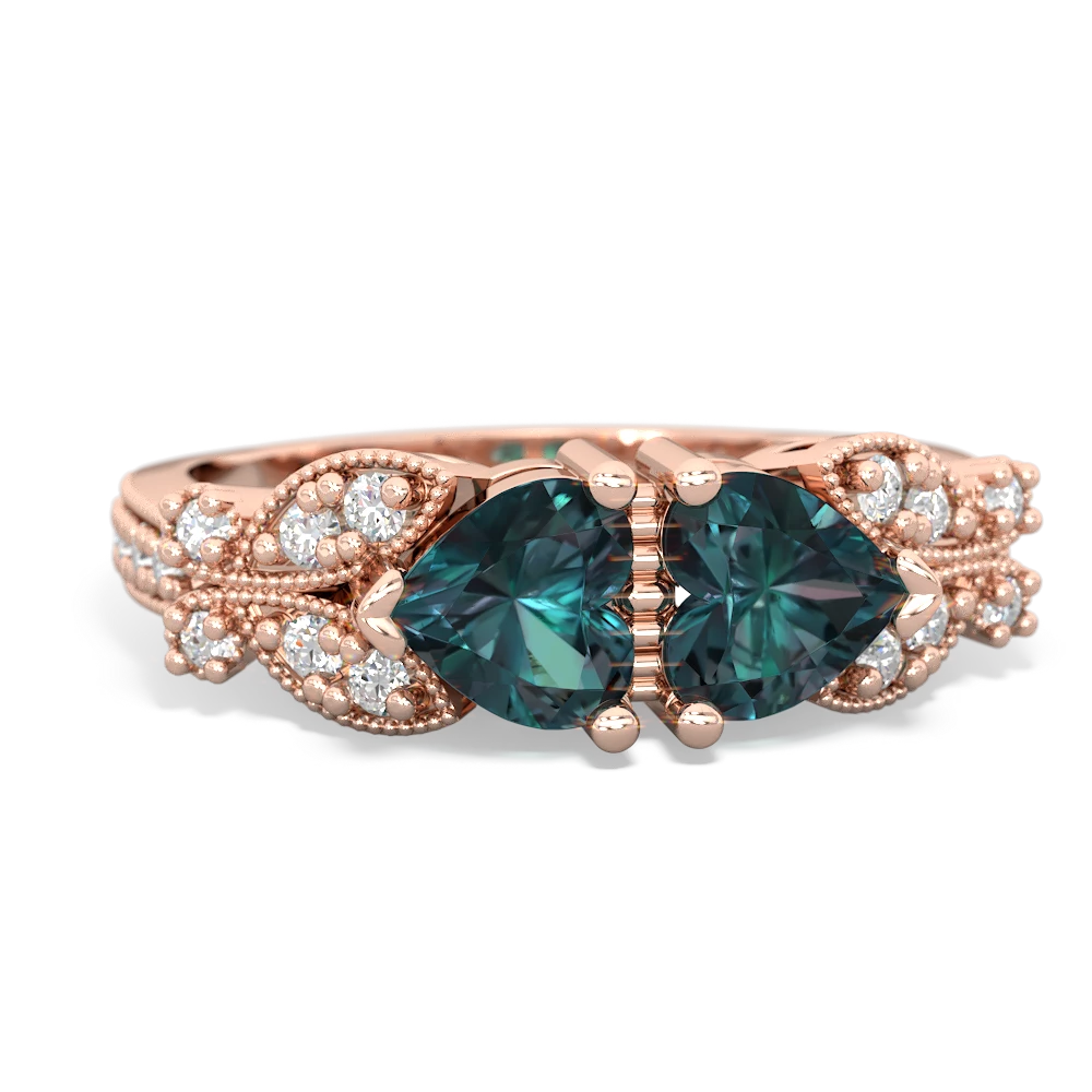 Alexandrite Diamond Butterflies 14K Rose Gold ring R5601