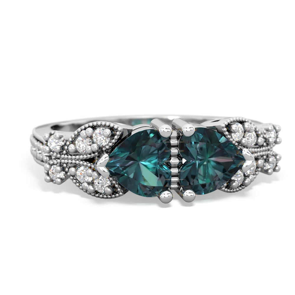 Alexandrite Diamond Butterflies 14K White Gold ring R5601