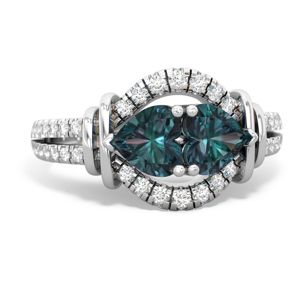 Alexandrite Art-Deco Keepsake 14K White Gold ring R5630