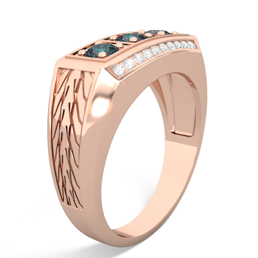 Ruby Three Stone Tire Tread Men's 14K Rose Gold ring R0520