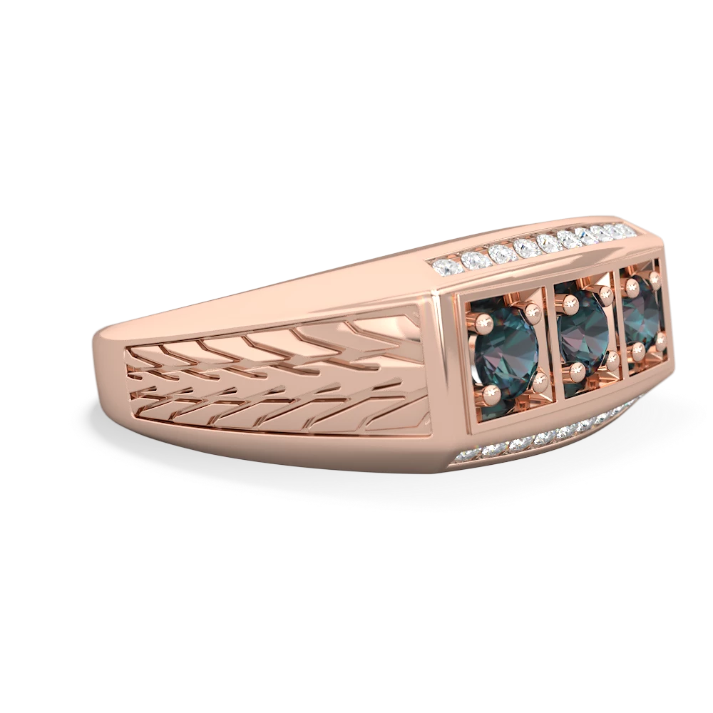 Opal Three Stone Tire Tread Men's 14K Rose Gold ring R0520