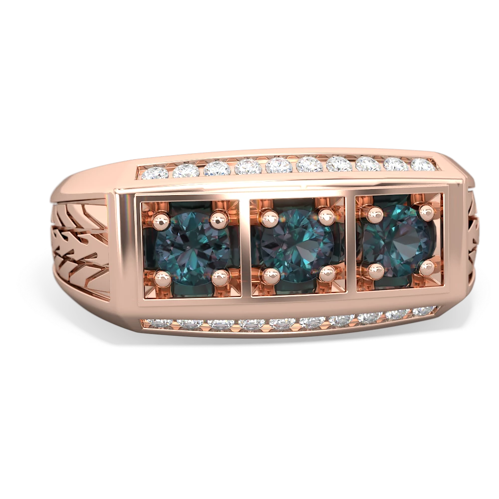 Turquoise Three Stone Tire Tread Men's 14K Rose Gold ring R0520