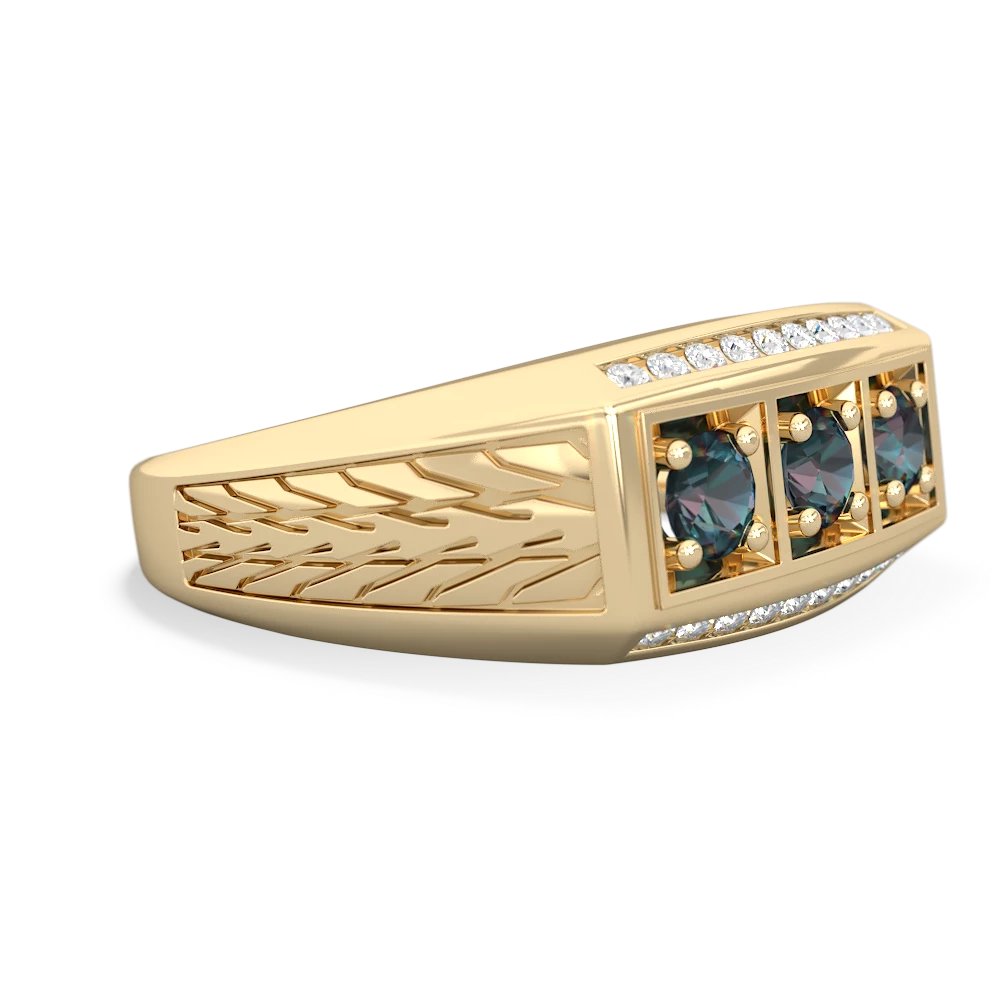 White Topaz Three Stone Tire Tread Men's 14K Yellow Gold ring R0520