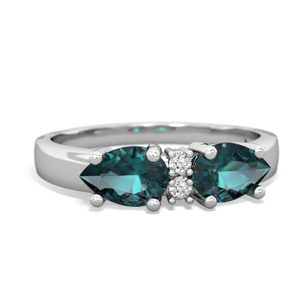 Alexandrite Pear Bowtie 14K White Gold ring R0865