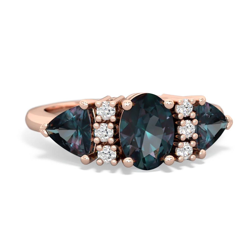 Lab Emerald Antique Style Three Stone 14K Rose Gold ring R2186