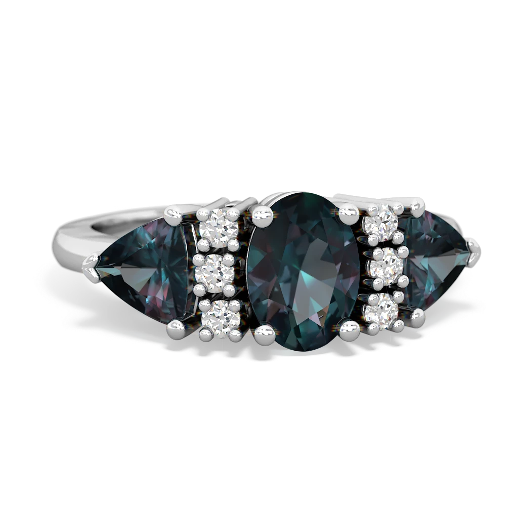 London Topaz Antique Style Three Stone 14K White Gold ring R2186