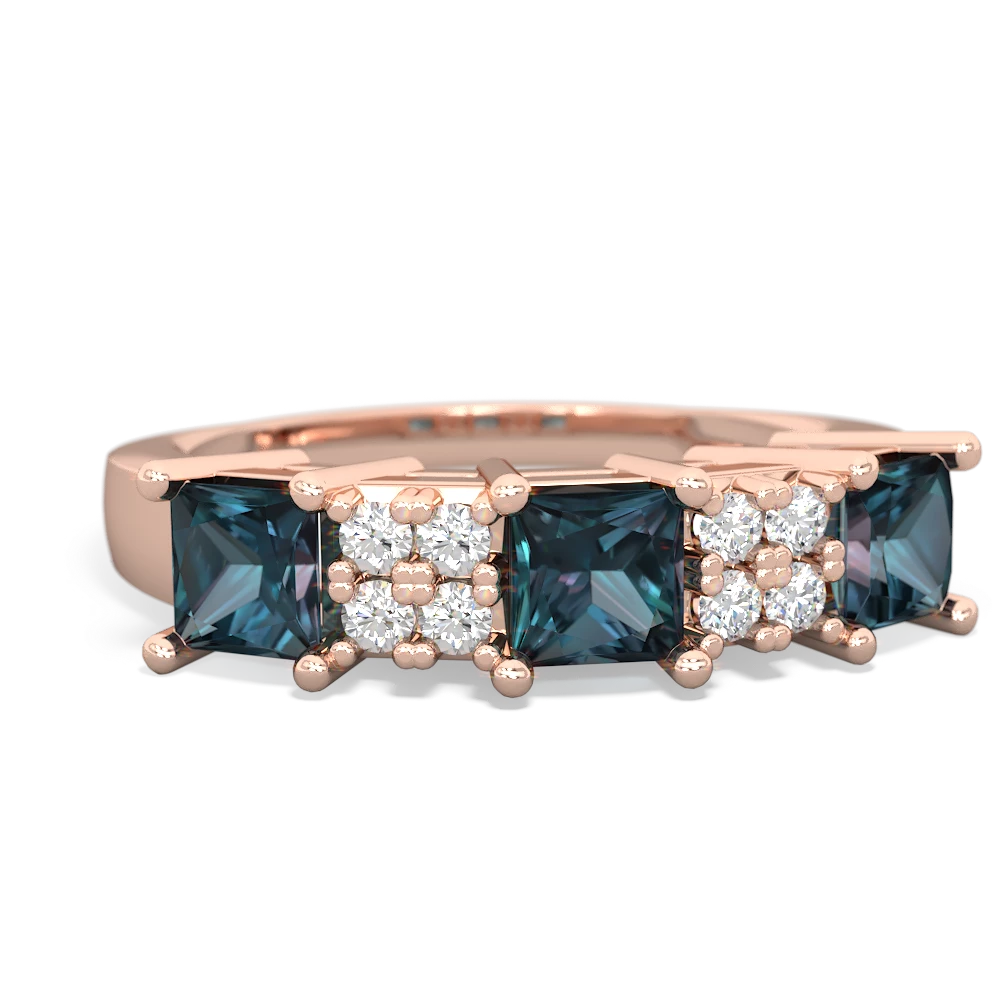 Sapphire Three Stone Diamond Cluster 14K Rose Gold ring R2592