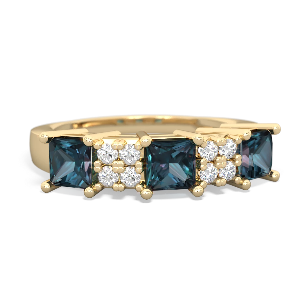 Aquamarine Three Stone Diamond Cluster 14K Yellow Gold ring R2592