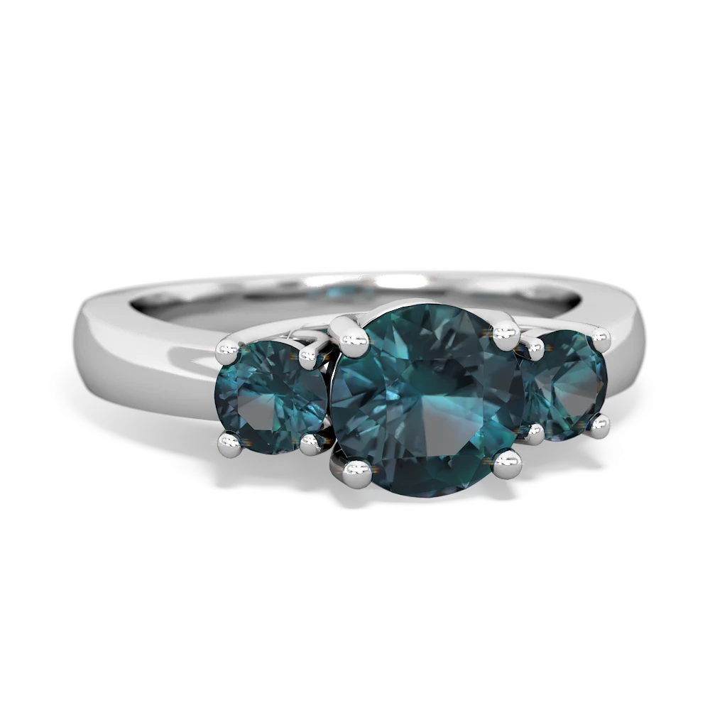 Blue Topaz Three Stone Round Trellis 14K White Gold ring R4018