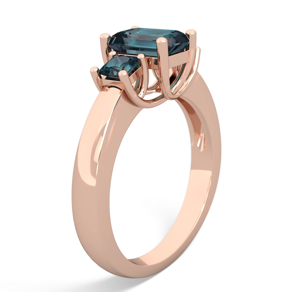 White Topaz Three Stone Emerald-Cut Trellis 14K Rose Gold ring R4021