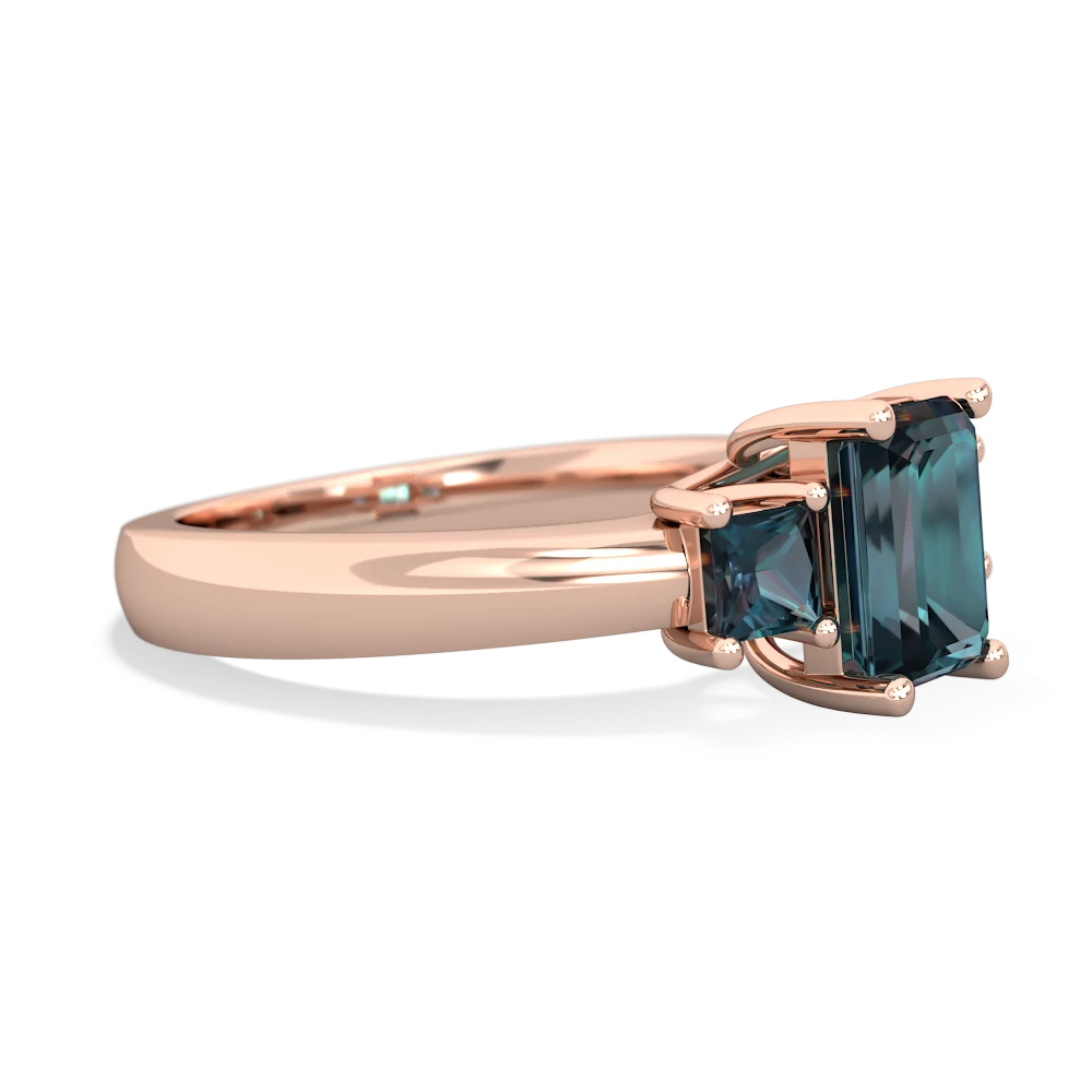 Blue Topaz Three Stone Emerald-Cut Trellis 14K Rose Gold ring R4021