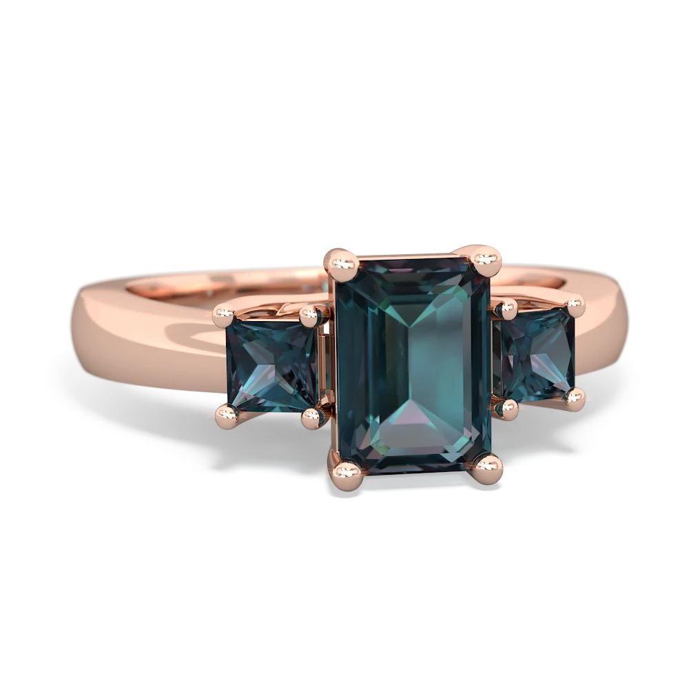 Ruby Three Stone Emerald-Cut Trellis 14K Rose Gold ring R4021