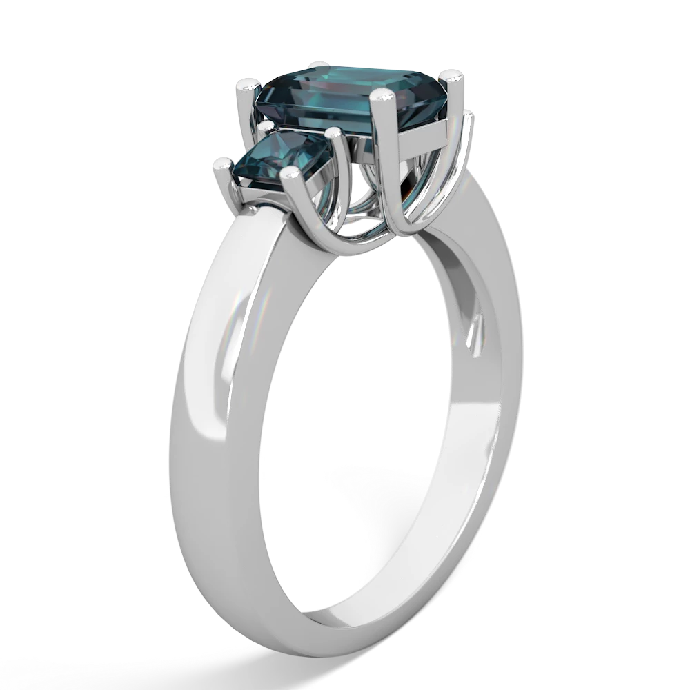 Onyx Three Stone Emerald-Cut Trellis 14K White Gold ring R4021