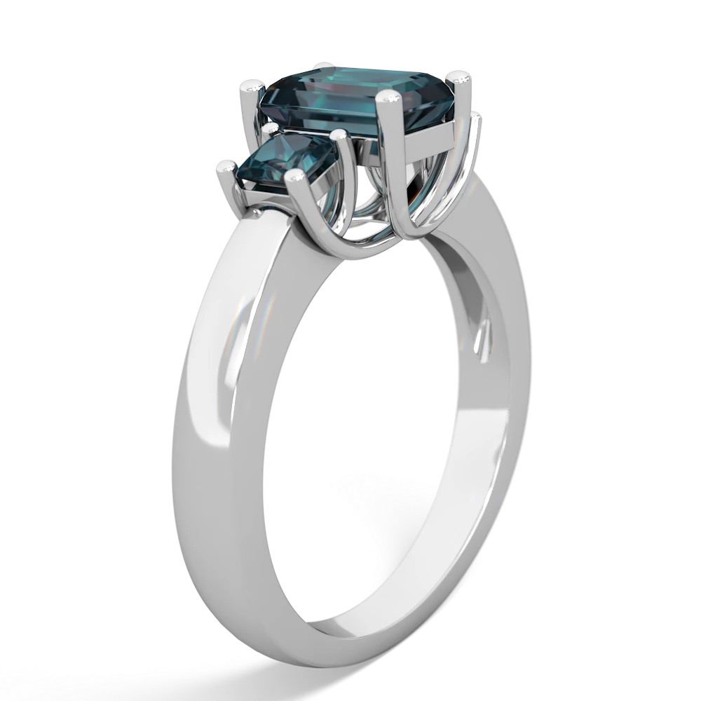 White Topaz Three Stone Emerald-Cut Trellis 14K White Gold ring R4021