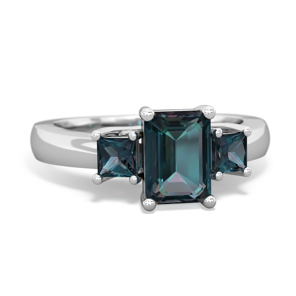 Onyx Three Stone Emerald-Cut Trellis 14K White Gold ring R4021