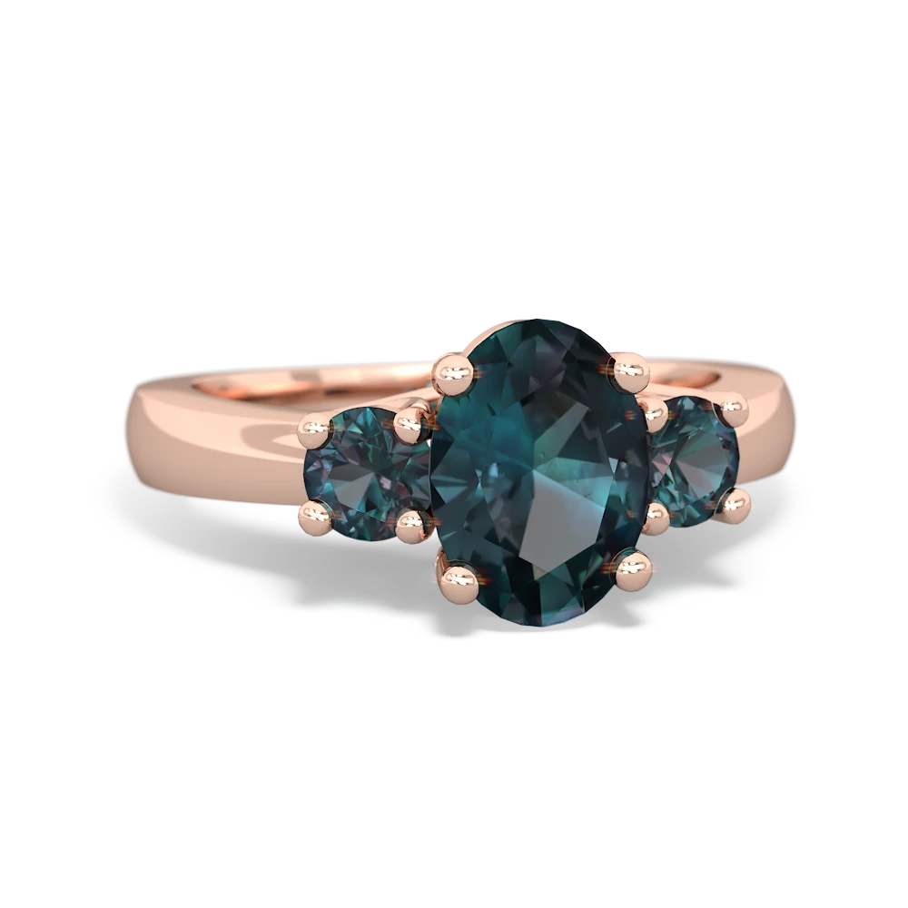 Alexandrite Three Stone Oval Trellis 14K Rose Gold ring R4024