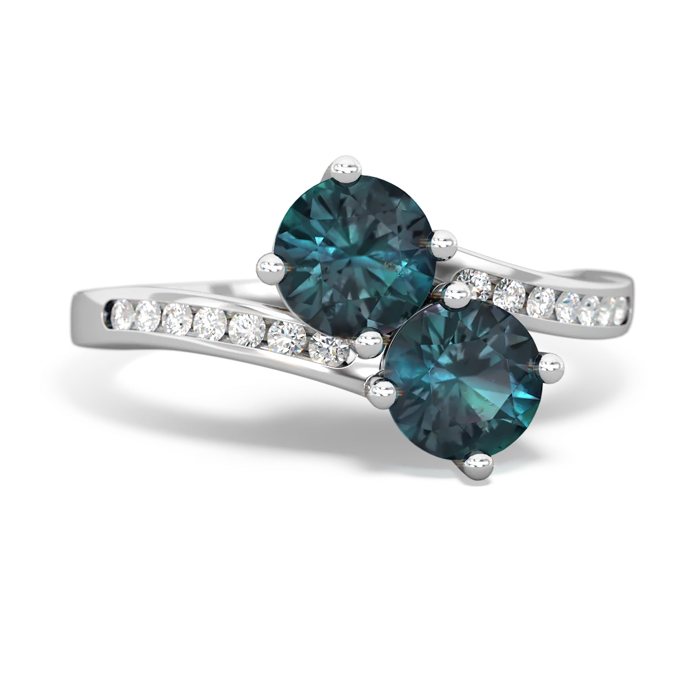 Alexandrite Channel Set Two Stone 14K White Gold ring R5303